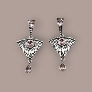 Dragon Filigree Drop Earrings Pink Crystal Silver Gothic Fantasy Y2K Celestial